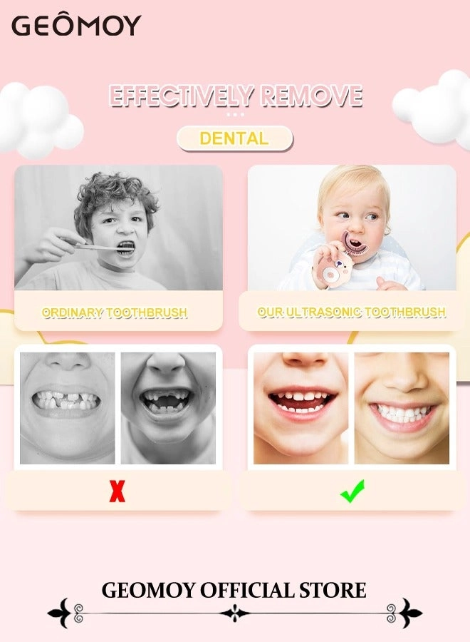 Kids Electric Toothbrush - U-Shaped Ultrasonic, 2 U-Shaped + 2 Straight Replacement Heads