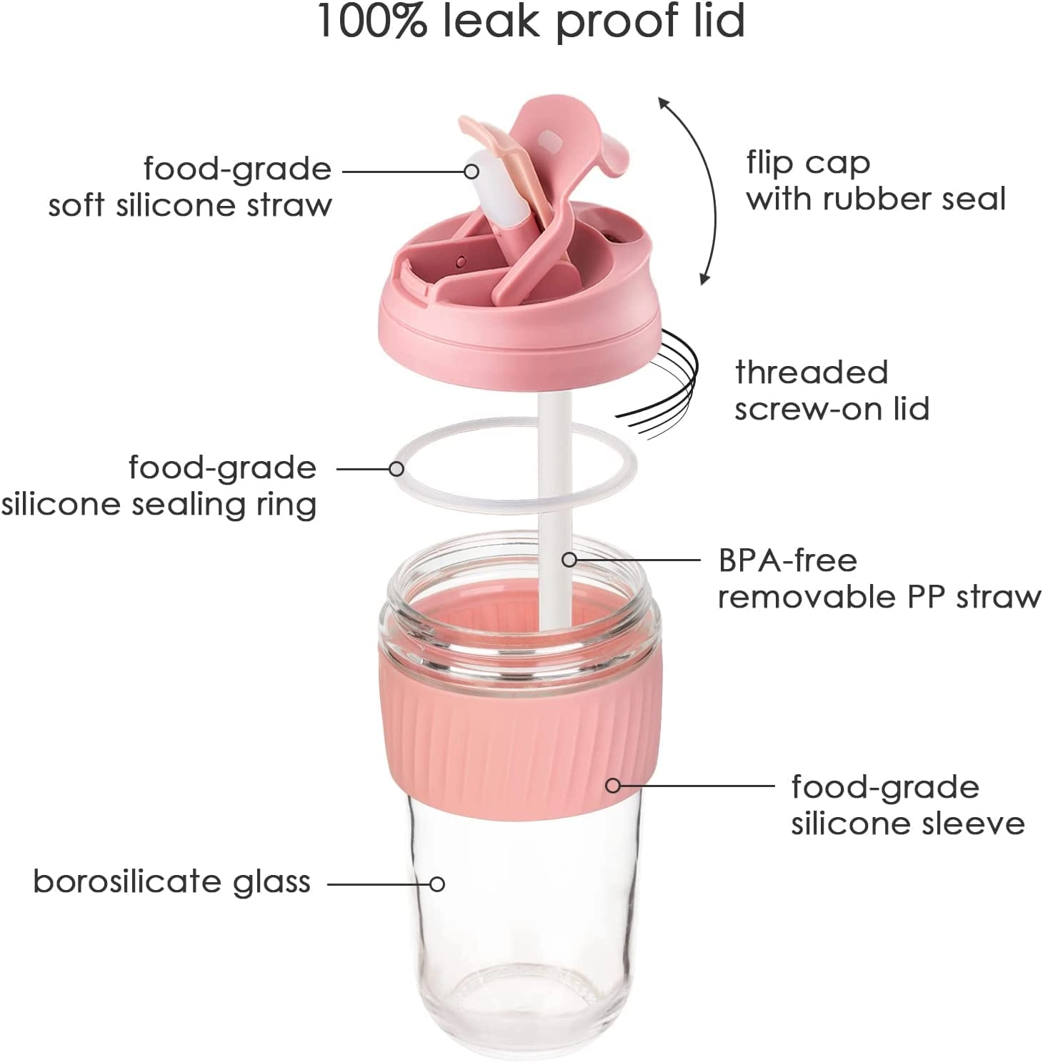 Glass Reusable Shaker Bottle With Straw Shaker mug - 500ml