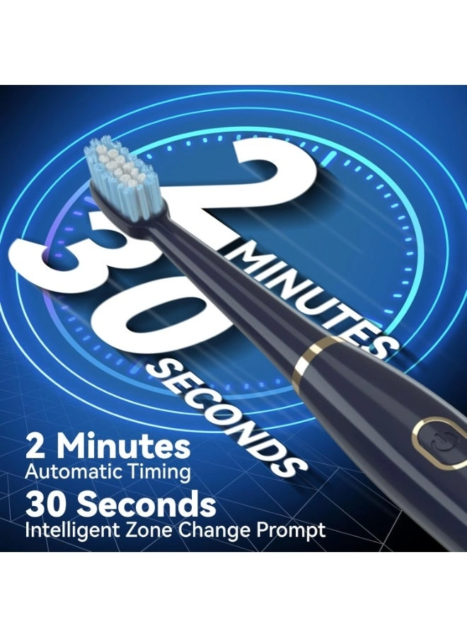 Sonic Electric Toothbrush - 8 Heads 5 Modes Midnight Black