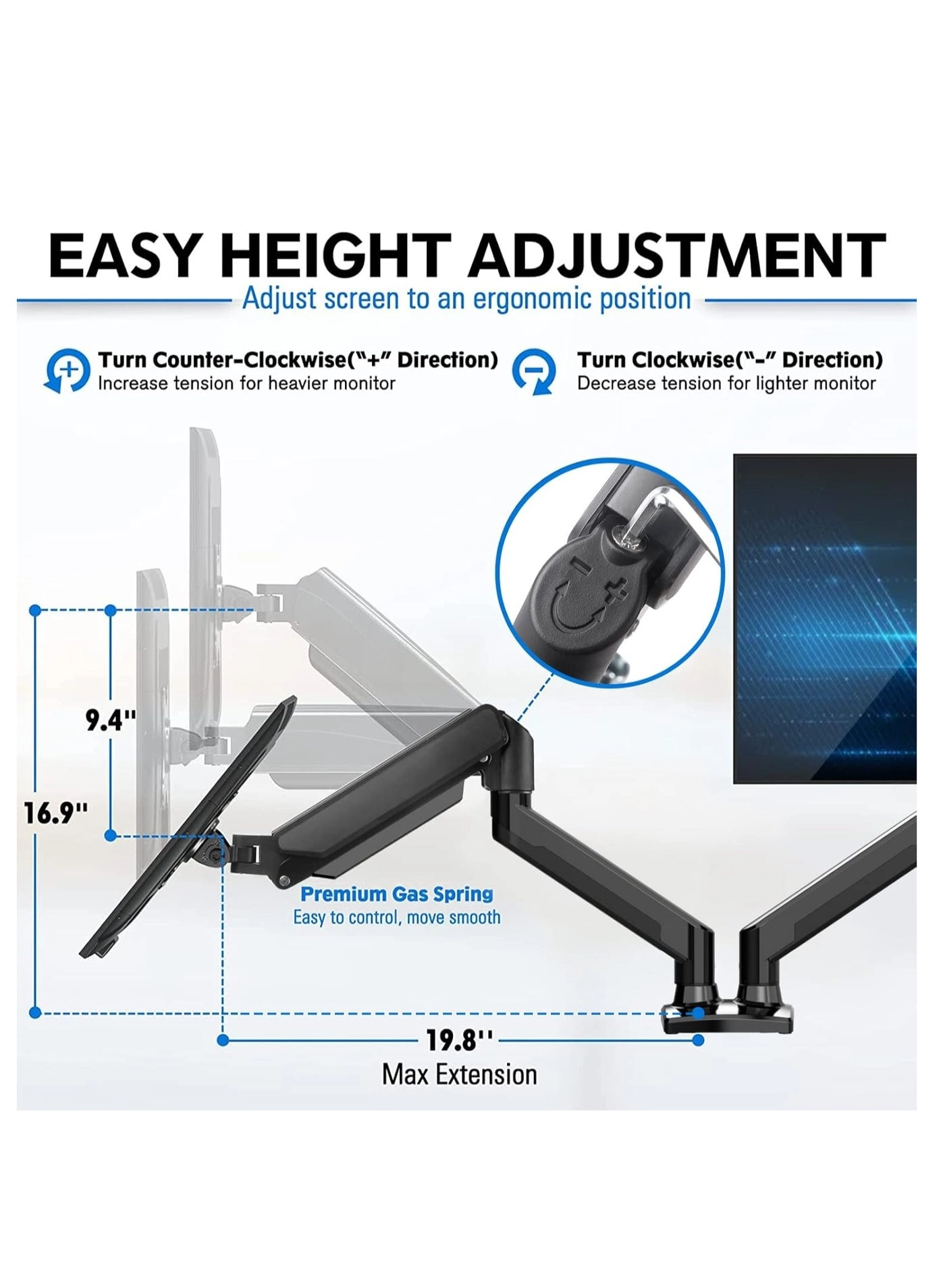 Dual Monitor Stand - two 13 to 32 inch VESA 75x75mm 100x100mm