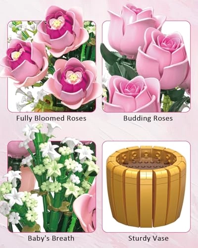 Flower Bouquet Building Set - Pink Rose 1056 pcs