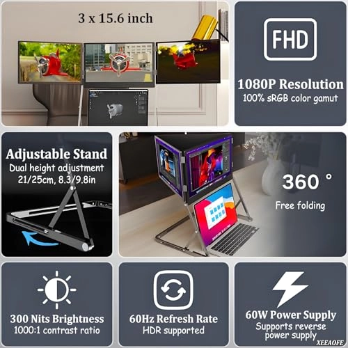 15.6" Portable Triple Monitor - 1080p FHD