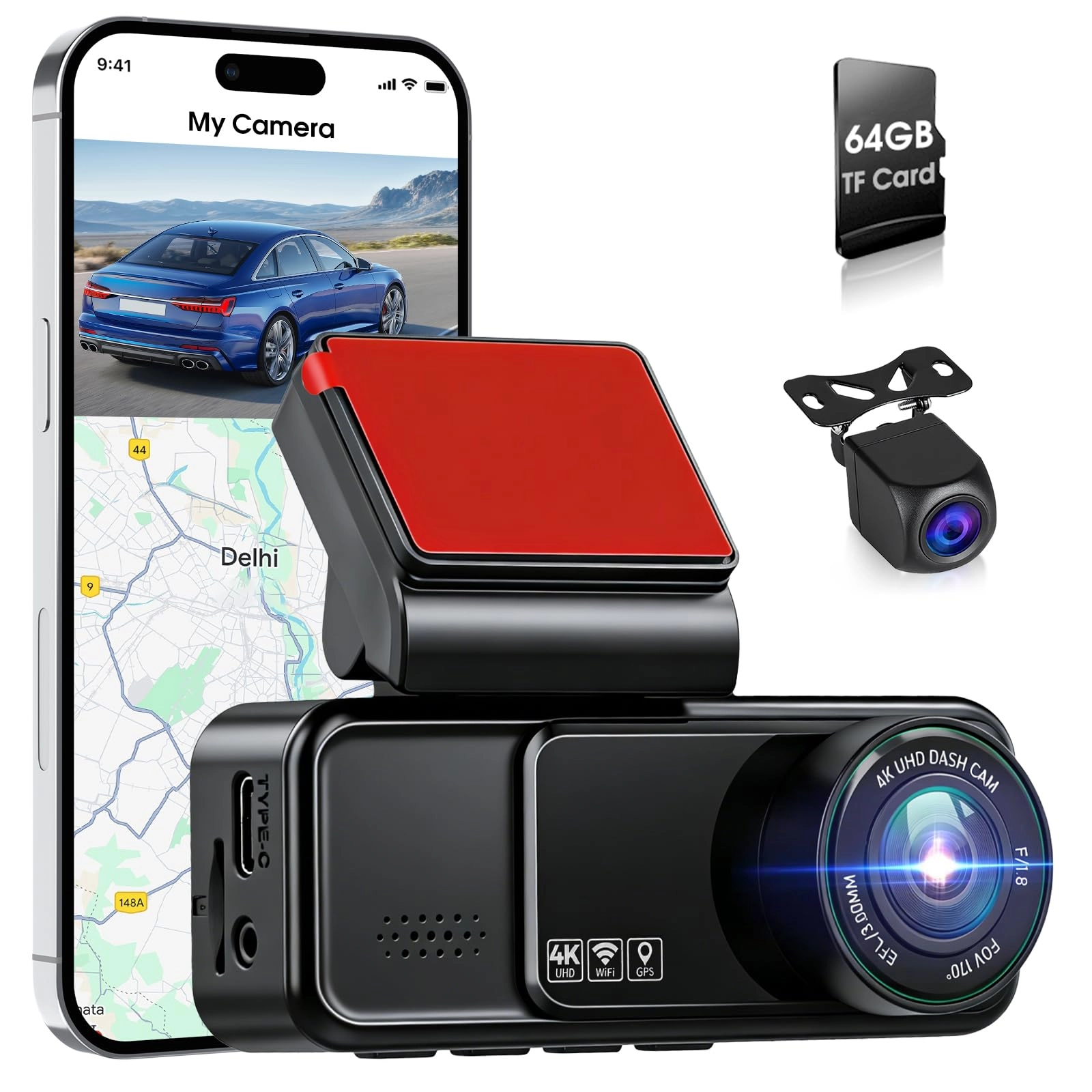 Motorsi Dual Front and Rear Dashcam - 3840*2160 2K