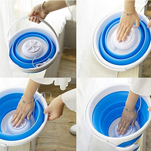 Hokaime Mini Portable Ultrasonic Turbine Washing Machine Foldable Bucket Type USB Laundry Clothes Washer Cleaner for Home Travel