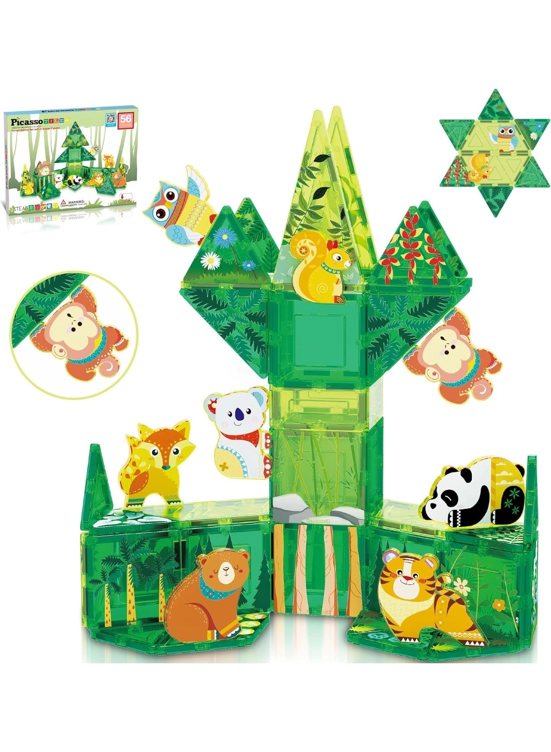 Magnetic Tiles - 8 Character Action Figures Forest Animal 56 pcs