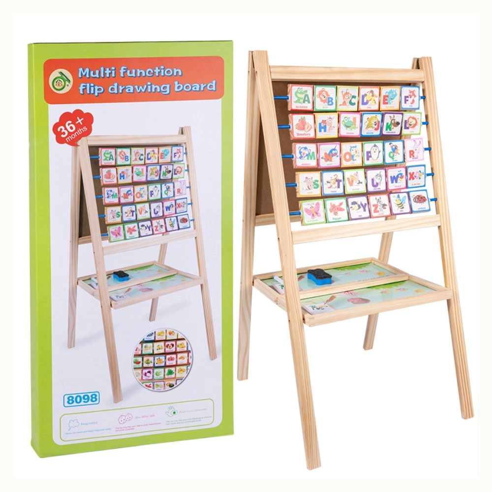 Double-Sided Magnetic Wooden Easel Board - 3 +