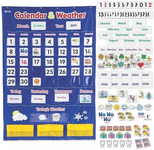 MZA STORES Calendar & Weather Pocket Chart - 3+ 136 pieces