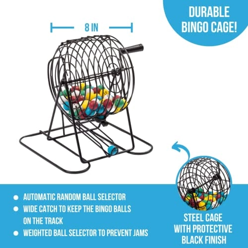Bingo Deluxe Game Set - 8 Inch Wheel Cage 75 Balls 50 Cards