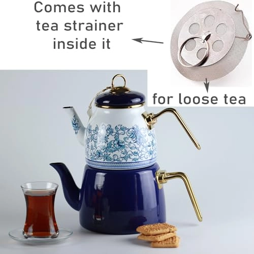 Vintage Turkish Teapot - Enamel 33.8 Fluid Ounces Set