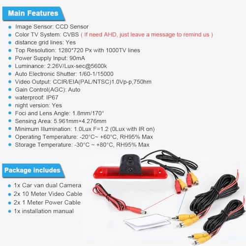 TFT LCD Monitor + Reversing Camera - Night vision 1280 x 720