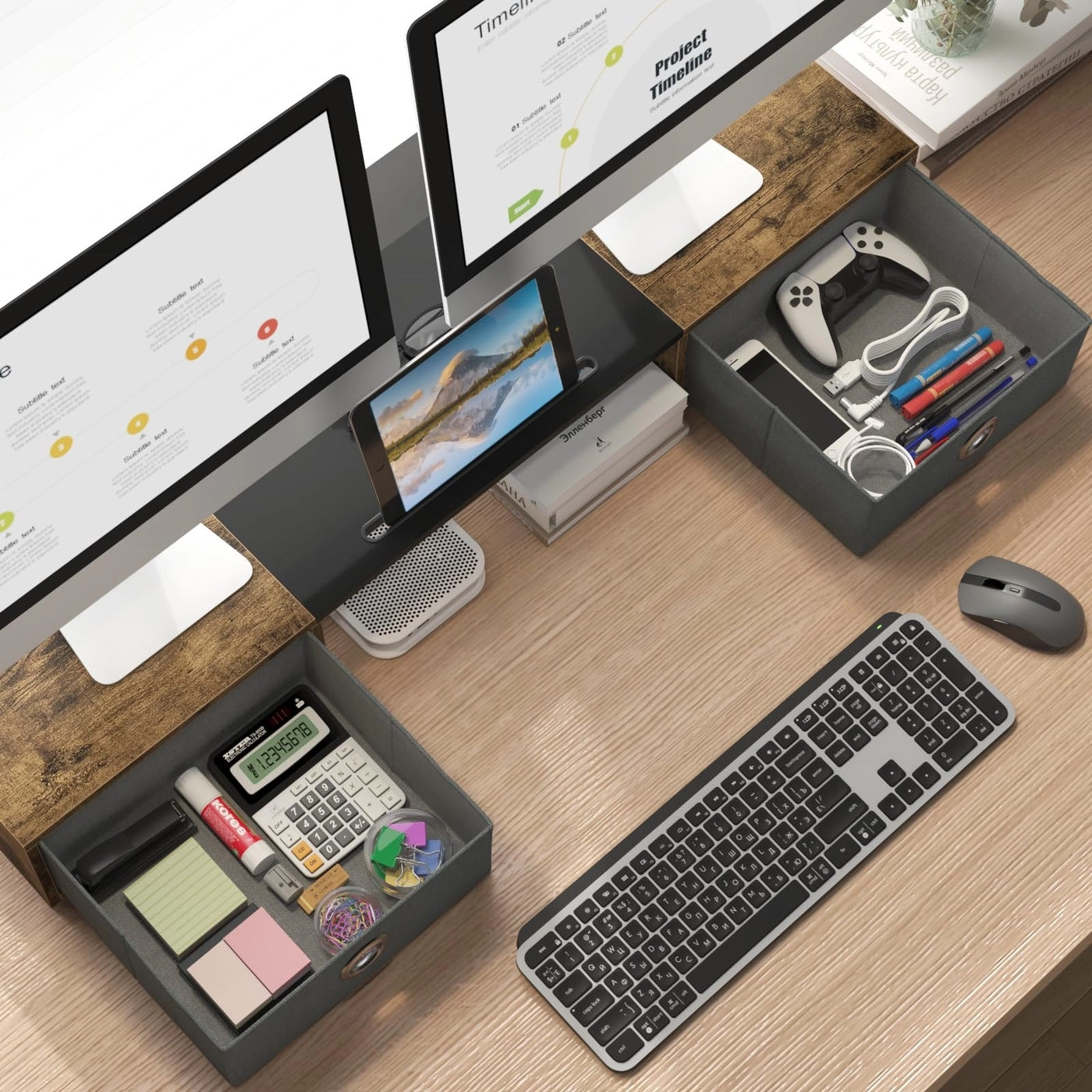 Monitor Stand Riser - Dual Wood and Steel