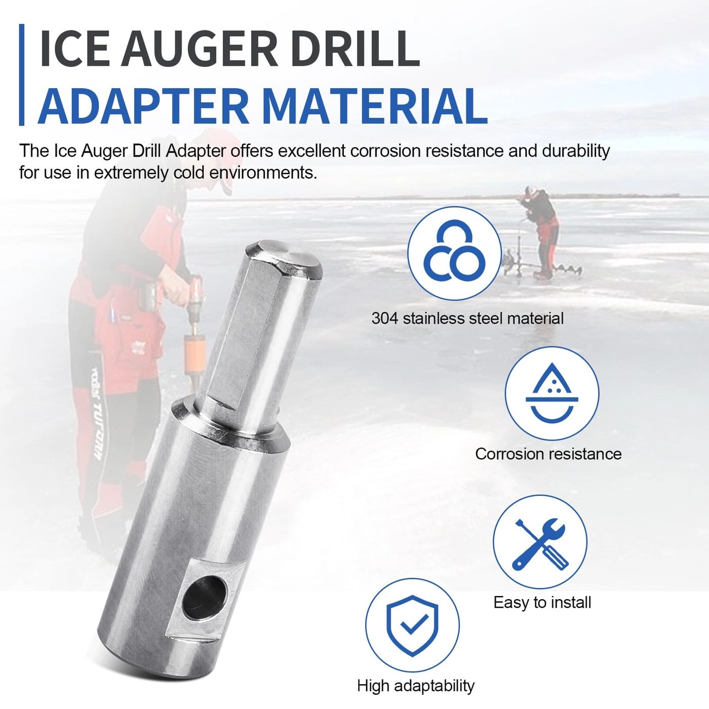 Ice Auger Drill Bit Adapter - Fits 1/2" Plus Drill Chucks 1/4" Hole 1/4"-20 Wing Bolts & Locking Screws