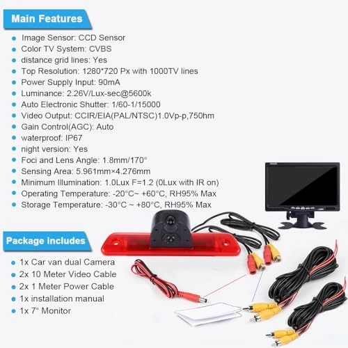 TFT LCD Monitor + Reversing Camera - Night vision 1280 x 720