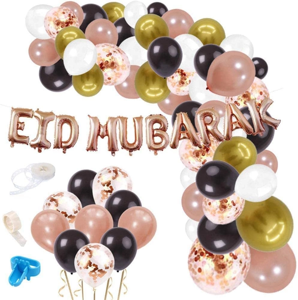 Party Time Trading LLC Latex Balloons + Eid Mubarak Foil Balloons - 65pcs Ramadan