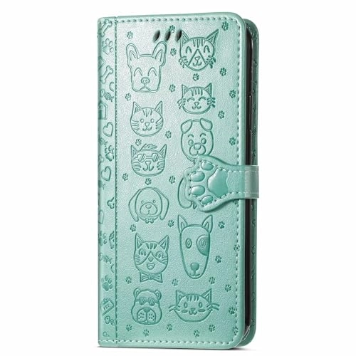 Nadoli Funny Cartoon Embossing Cat Dog Pattern Pu Leather Cat Paw Lanyard Standfunction Card Slots Wallet Flip Case Cover for Samsung Galaxy S24 Ultra