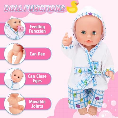 Baby Doll Set with Bathtub - 11PCS Pink