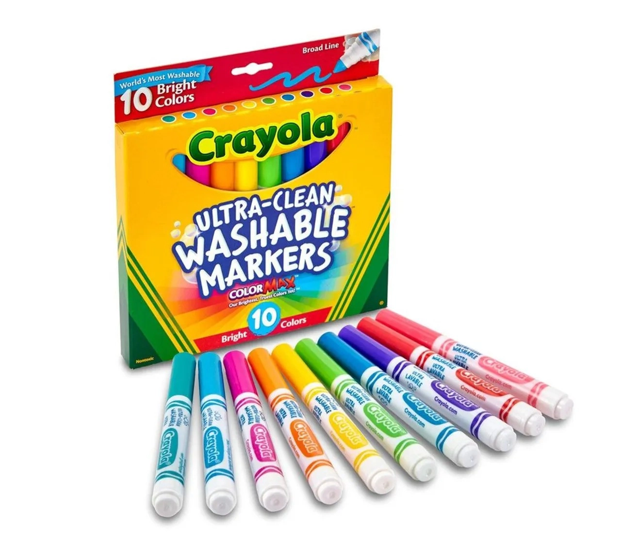 Crayola Bold & Bright Broad Line Washable Markers - Pack of 10 Conical tip