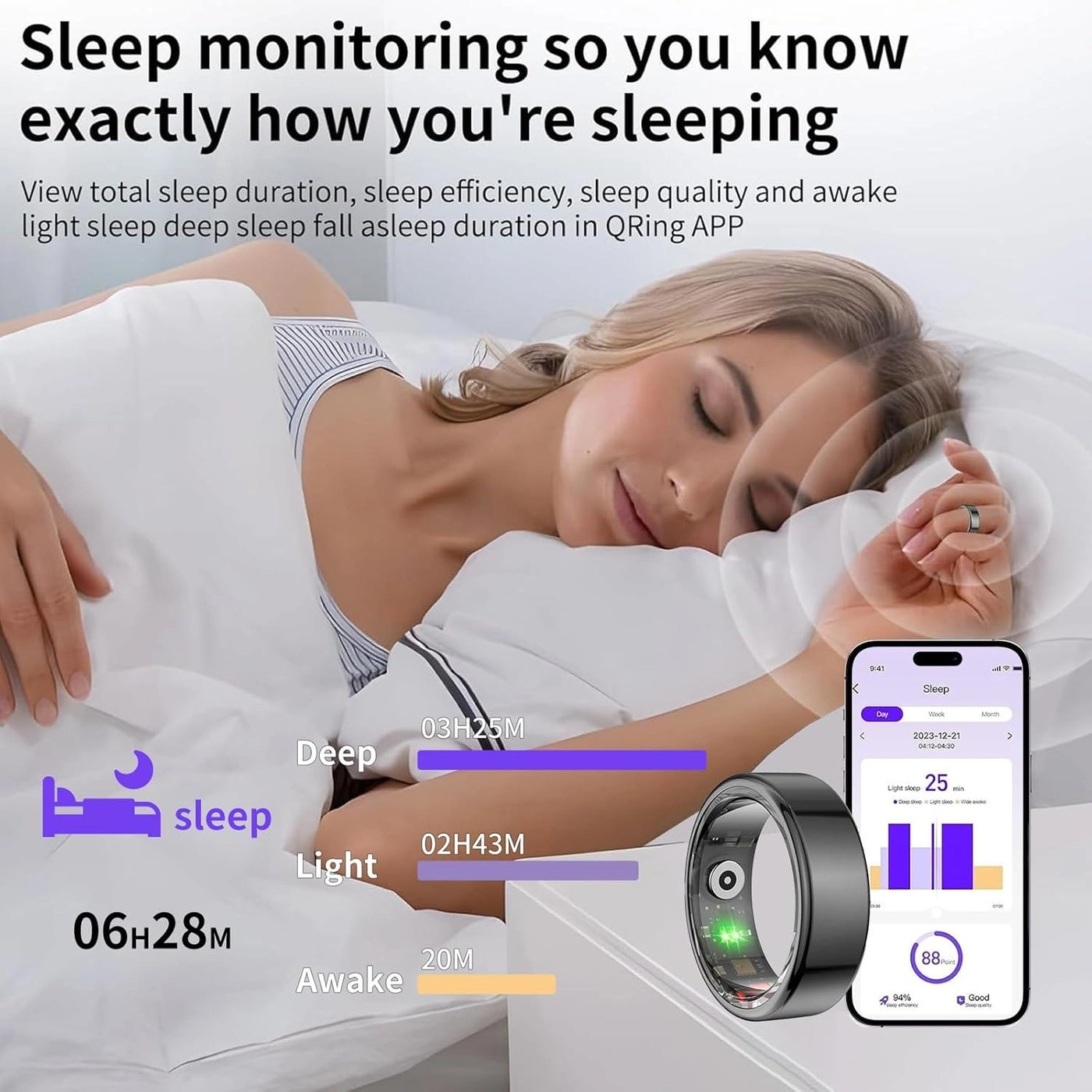 Bluetooth Smart Ring - Sleep Monitoring Heart Rate Blood Oxygen