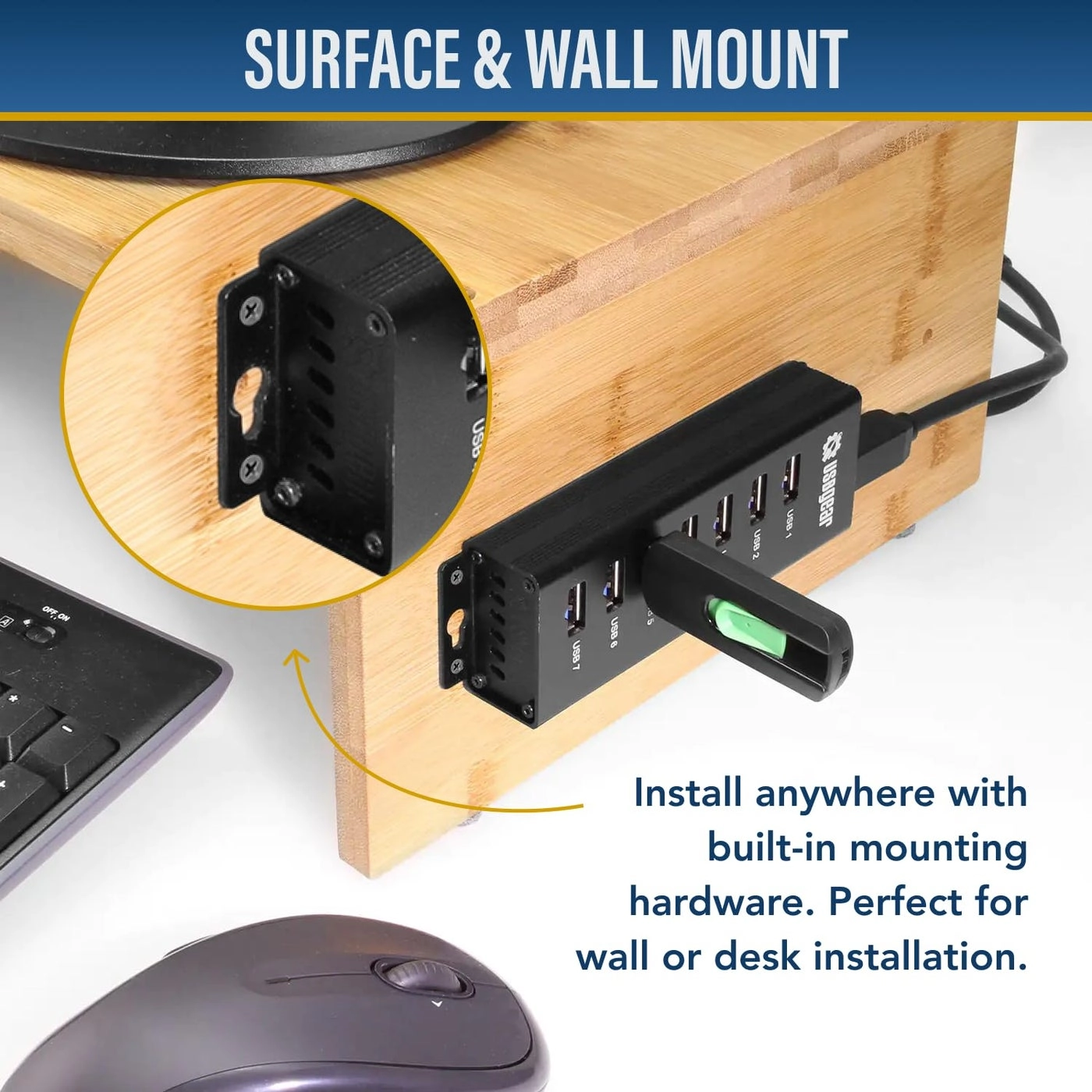 7-Port USB 3.0 Mountable Charging and SuperSpeed Data Hub - 5V/4A Power Adapter Up to 900mA per Port Charging