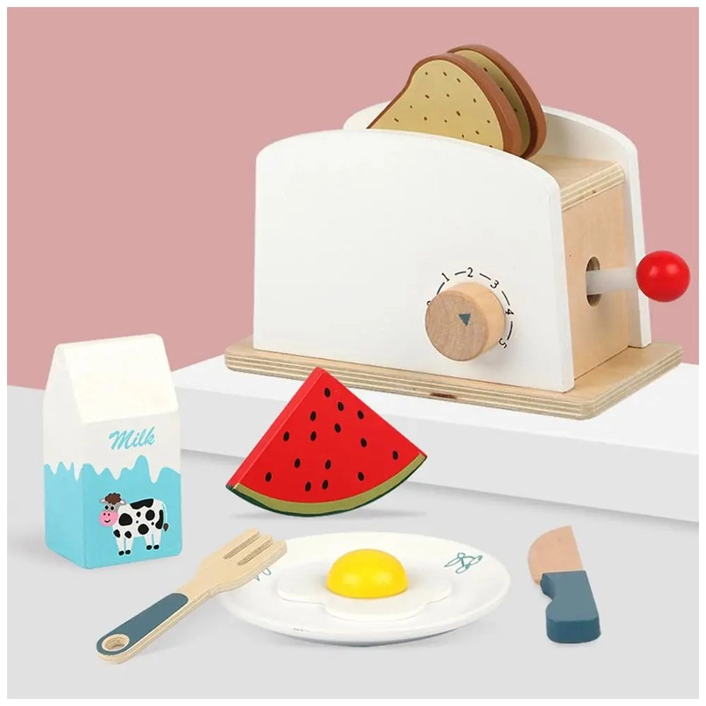 Kids Wooden Bread Toaster Toy Pretend Play Set (5551007-MSN20020)