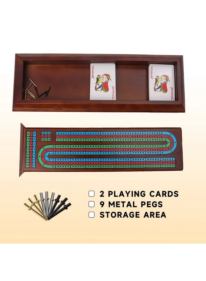 Three-Track Cribbage Board - Multi-Color Wooden 2 Deck Playing Cards