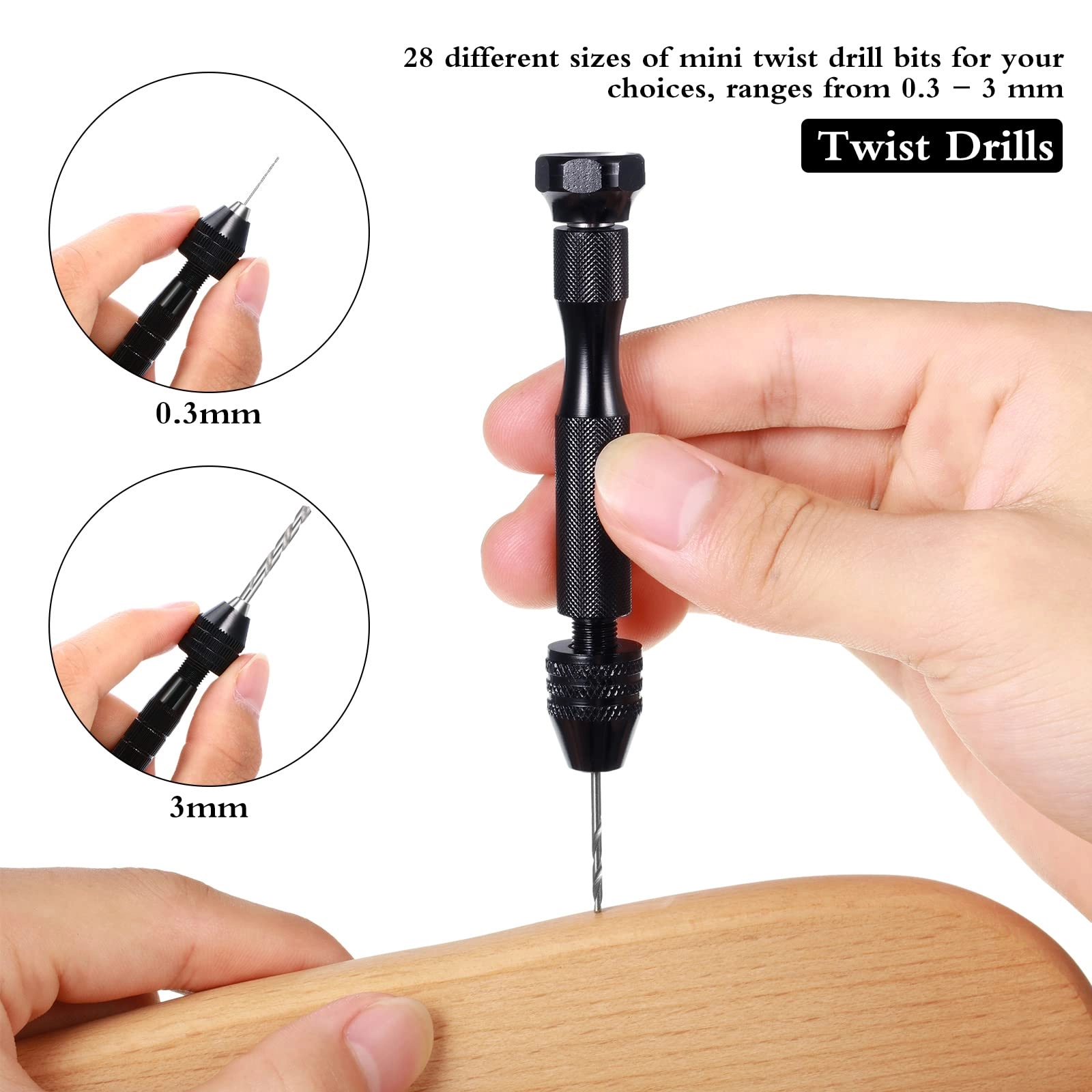 Hand Drill Bits Set - 57 Pieces + Pin Vise Hand Drill - 1 Piece + Micro Twist Drill Bits - 46 Pieces 0.1-1mm + PCB Mini Drill Bits - 10 Pieces