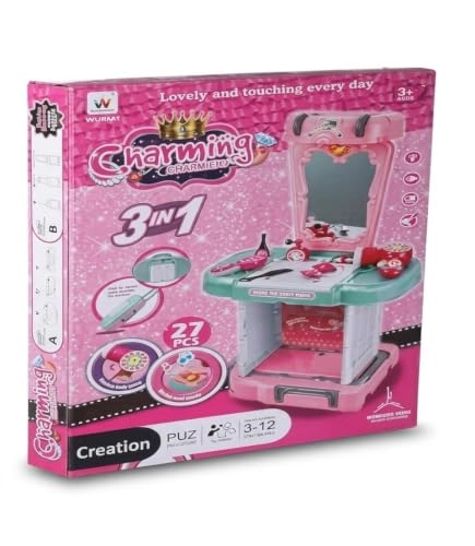 'Charming' 3-in-1 Transforming Kids' Makeup Vanity & Suitcase Playset - 27 pcs (741869347782)