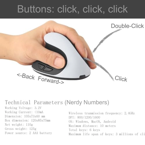 Left Handed Vertical Mouse - Wi-Fi