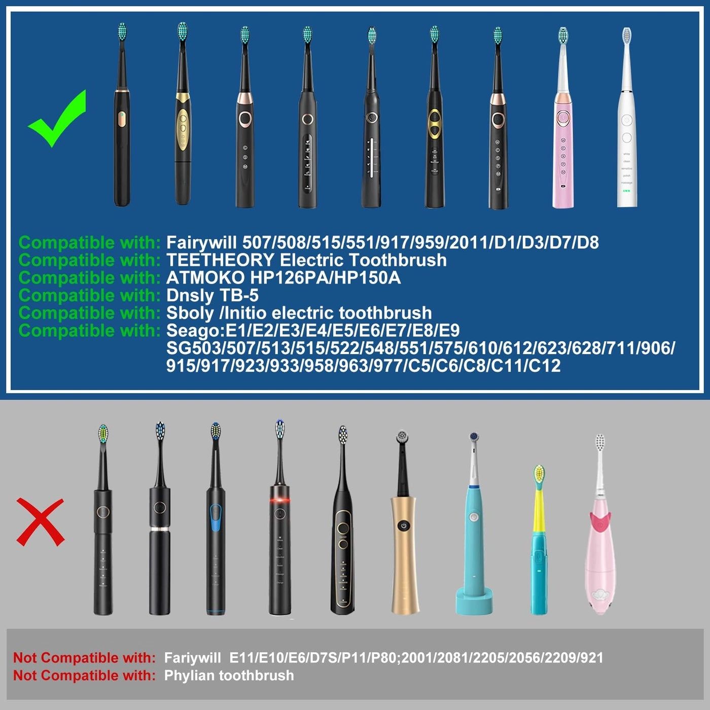 Toothbrush Replacement Heads - 5 Pack Compatible with FW-507/508/551/515/917/959/2011, FW-D1/D3/D7/D8