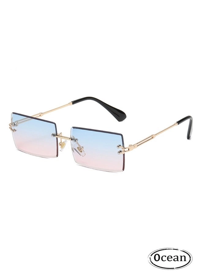 Rimless Rectangle Sunglasses - Blue