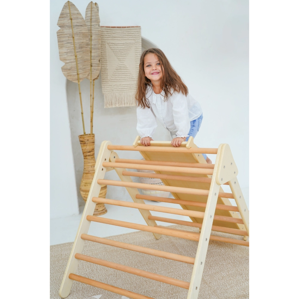 Pikler Triangle - Foldable Natural 80 x 90 x 102 cm + Reversible Ramp - 116 x 41 cm