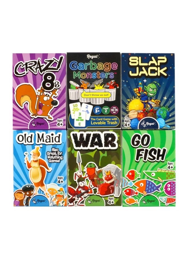 Regal Games Old Maid + Go Fish + Slapjack + Crazy 8's + War + Silly Monster Memory Match