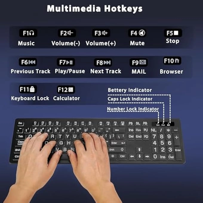 Large Print Backlit Wireles Keyboard - Wireless