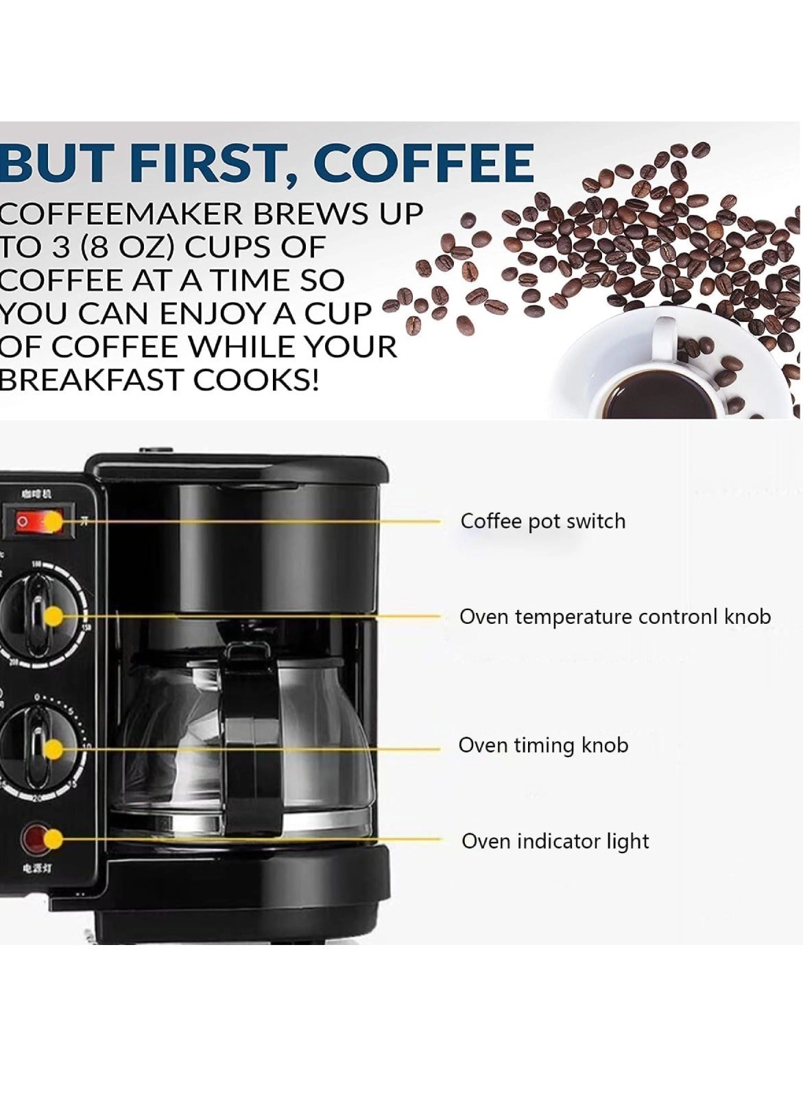 3-in-1 Breakfast Maker - Microwave Oven Griddle Coffee Maker