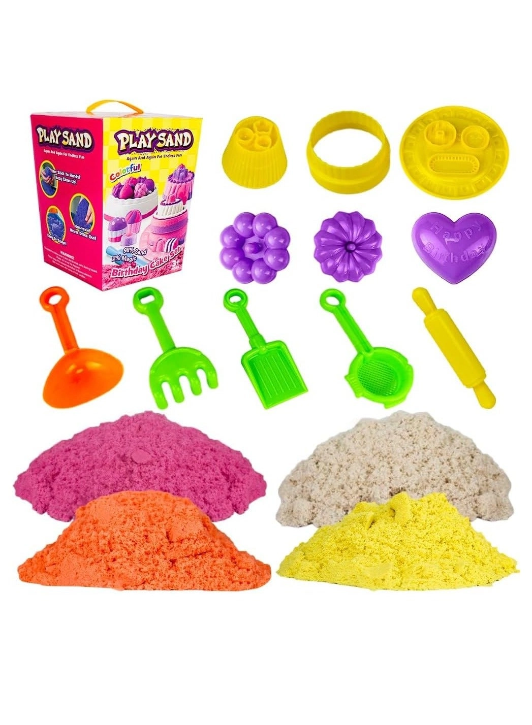 Magical Play Sand Kit - 908g Colorful Birthday Cake Mold