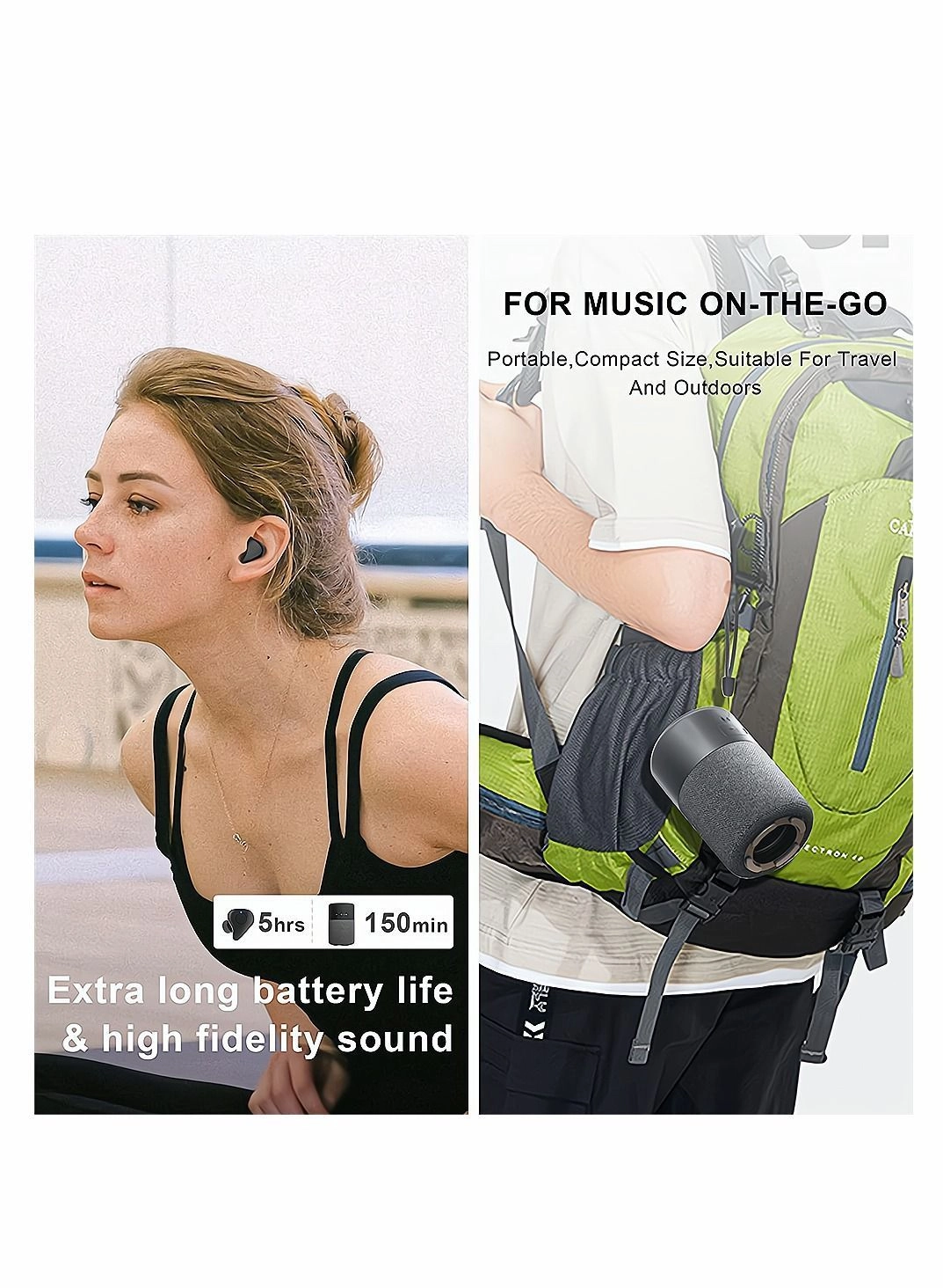 Portable Bluetooth Speakers - 2 in 1 Earbuds Subwoofer