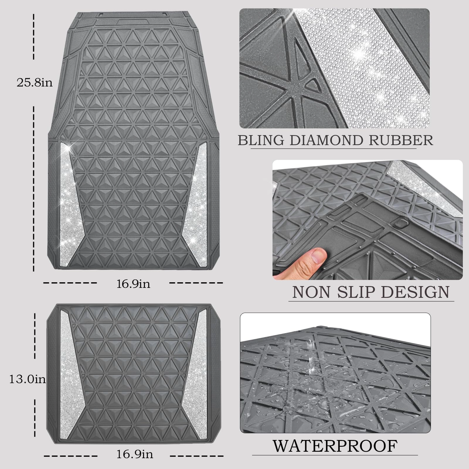Bling Diamond Car Mats - 4.0 Count Universal Fit