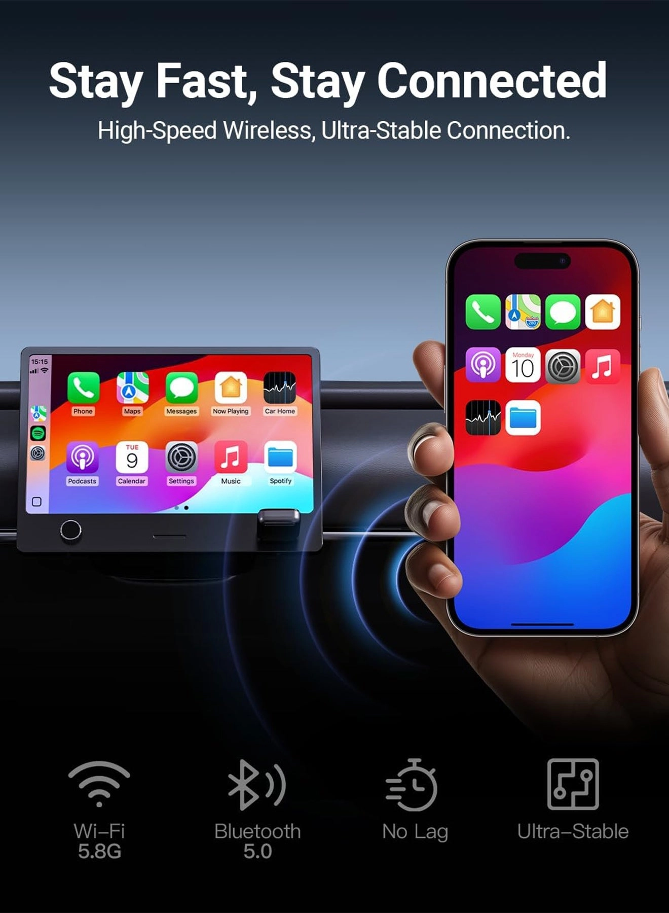 Wireless CarPlay & Android Auto Adapter - 2-in-1 Plug & Play Dual-Band