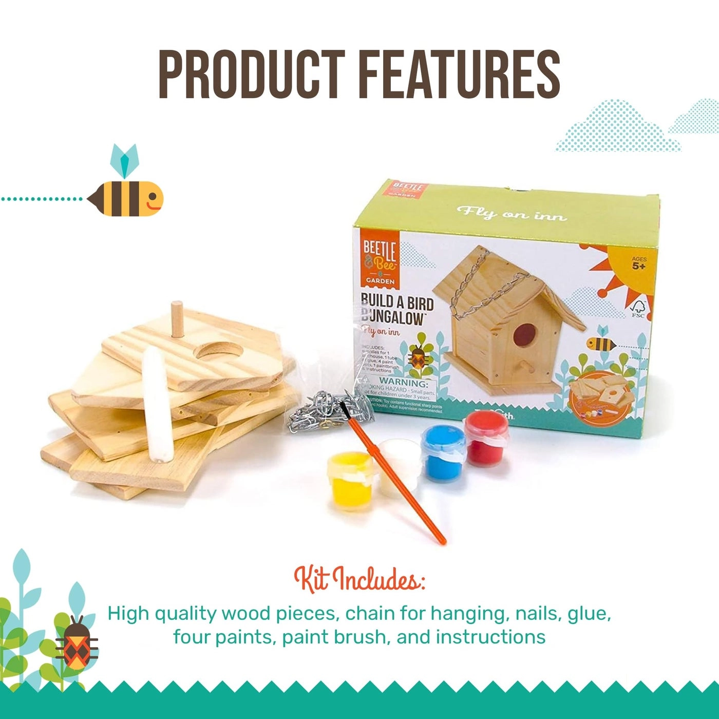Build A Bird Bungalow - DIY Kit 4 Paints 7 Wooden Pcs