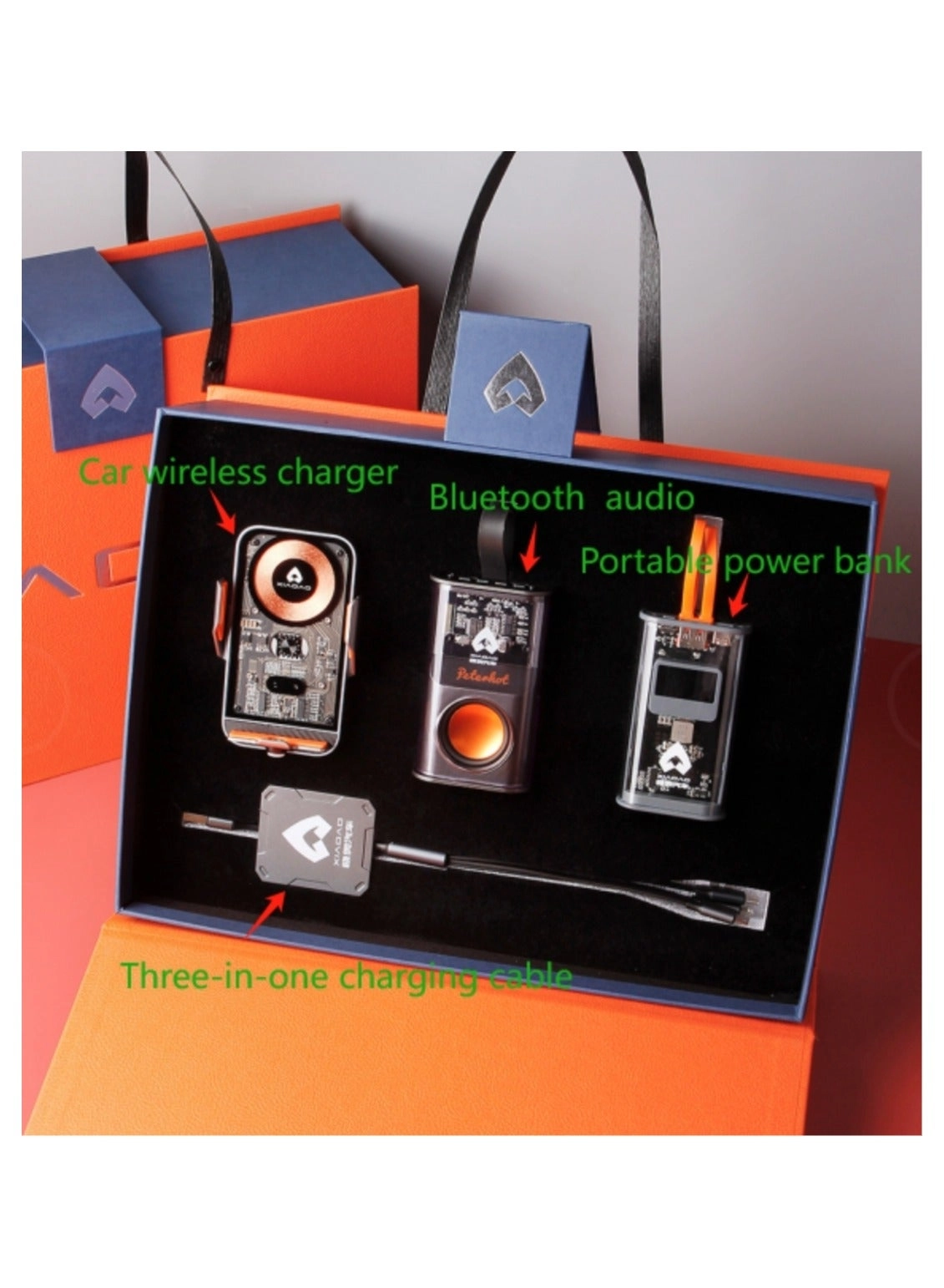 Power bank - 10000 mAh + Portable Bluetooth Speaker - 5 W + car Wireless charger - 15W + 3in1 usb Cable