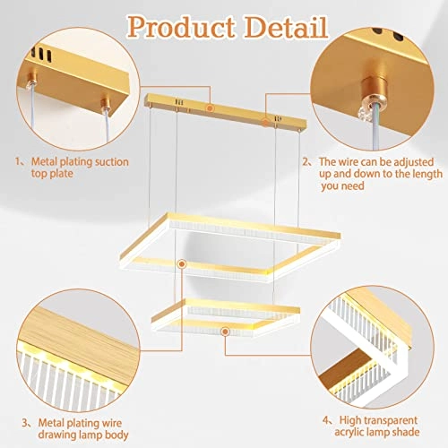 2 Square Chandelier - 3000K-6000K Dimmable