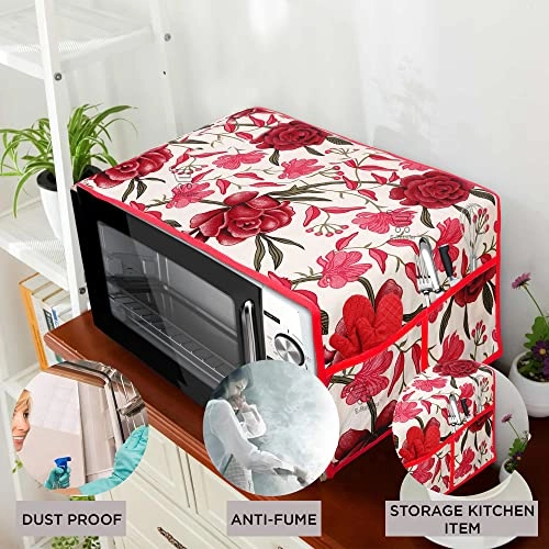 Microwave-Oven Top Cover - Polyester 3-Layered 4 Pockets Maroon