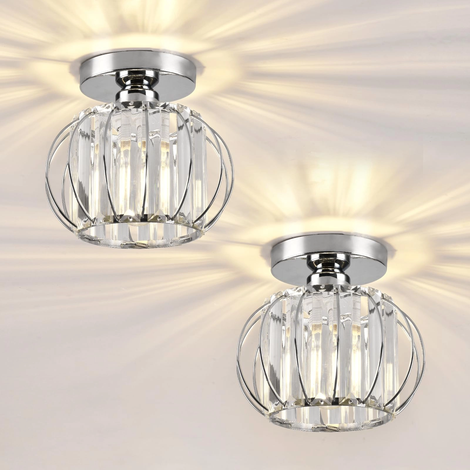 ZYDTRIP Crystals Ceiling Light - Semi Flush Mount 2 Pack Silver