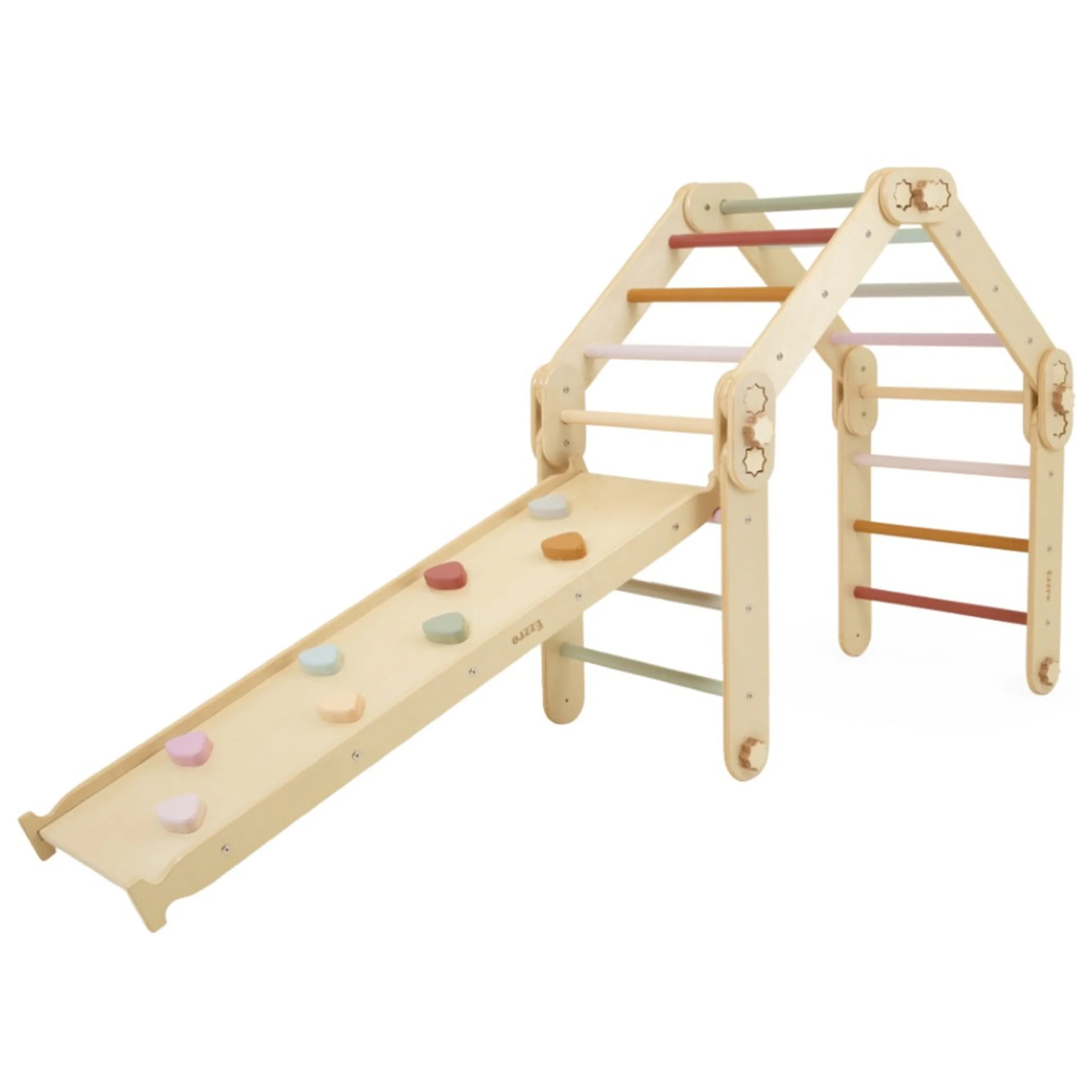 Ezzro Pikler Triangle - Foldable Natural 80 x 90 x 102 cm + Reversible Ramp - 116 x 41 cm