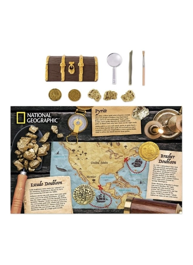 Gold Doubloon Dig Kit - 2 replica gold doubloons 3 real pyrite specimens