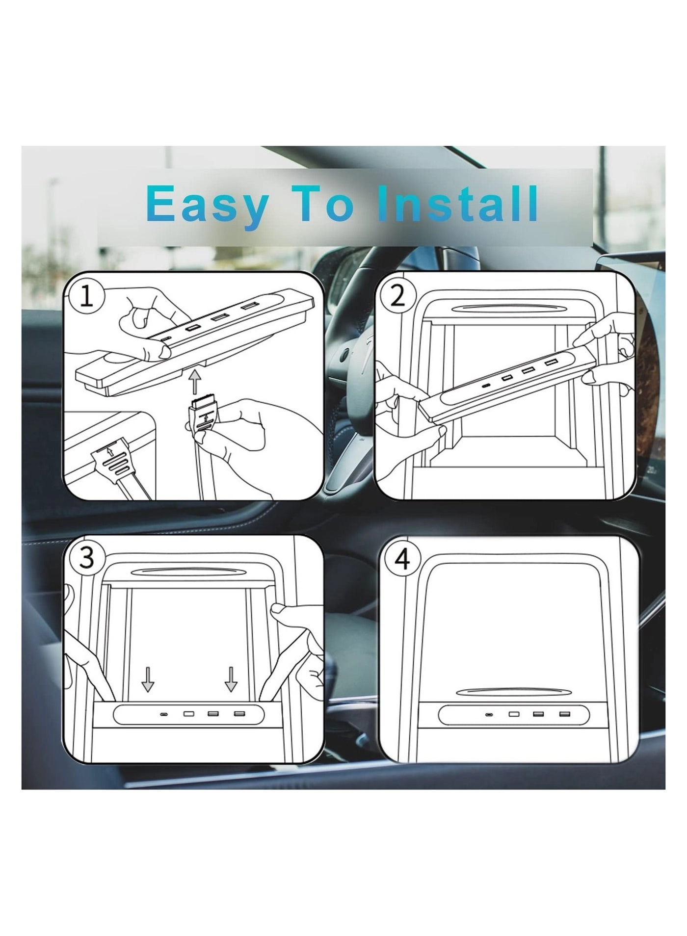 Glovebox USB Hub - 4-in-1 Model 3/Y