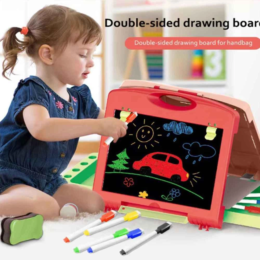 Dual Sided Drawing & Writing Board - 27 Pcs markers, chalks, eraser, and accessories