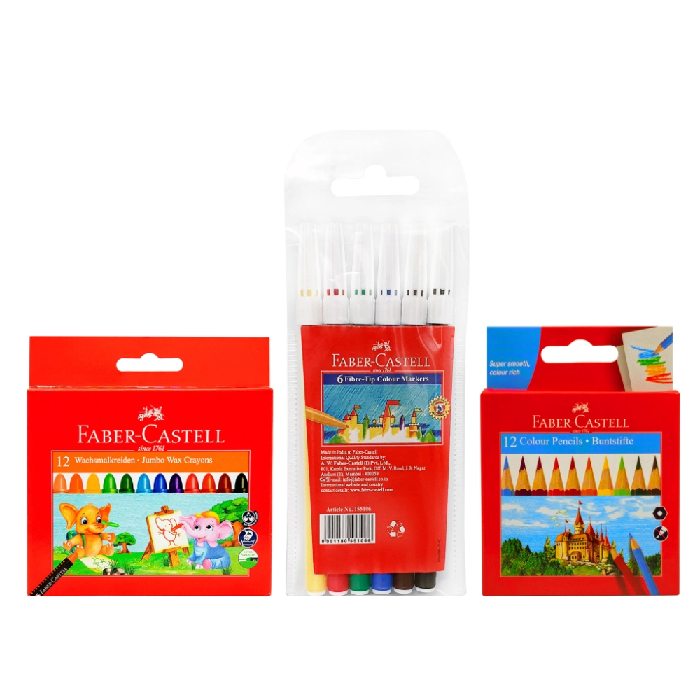 Faber Jumbo Wax Color & Fibber Tip Colours - 30pcs