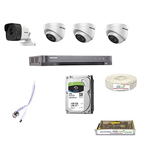 4CH Turbo HD DVR + DS-2CE5AHOT-ITPF Dome Camera + DS-2CE1AHOT-ITPF Bullet Camera + Hard Drive - 1 Bullet Cameras + 3 Dome Cameras 4 channels 5MP