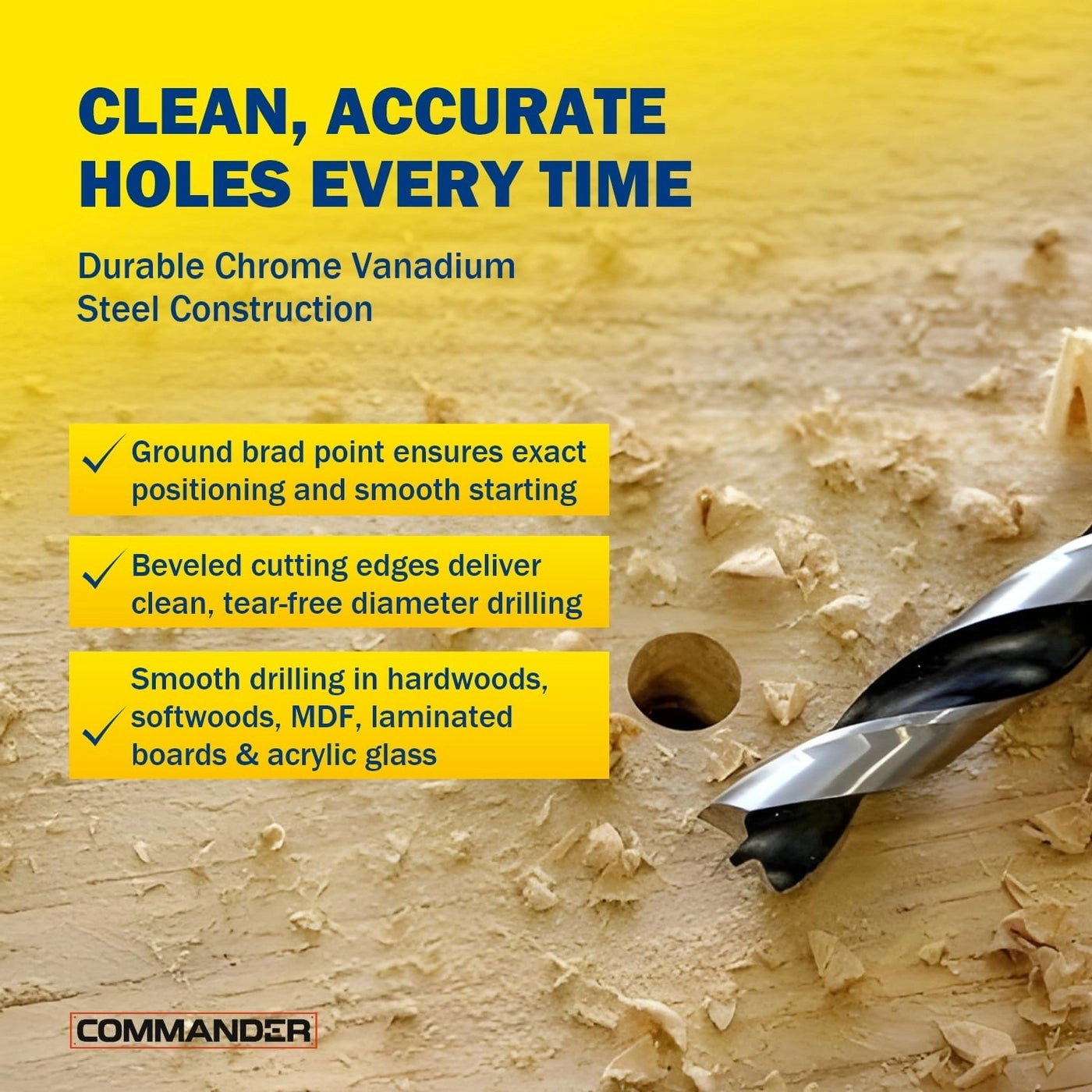 Brad Point Drill Bit Set - Chrome Vanadium 8Piece 3mm to 10mm